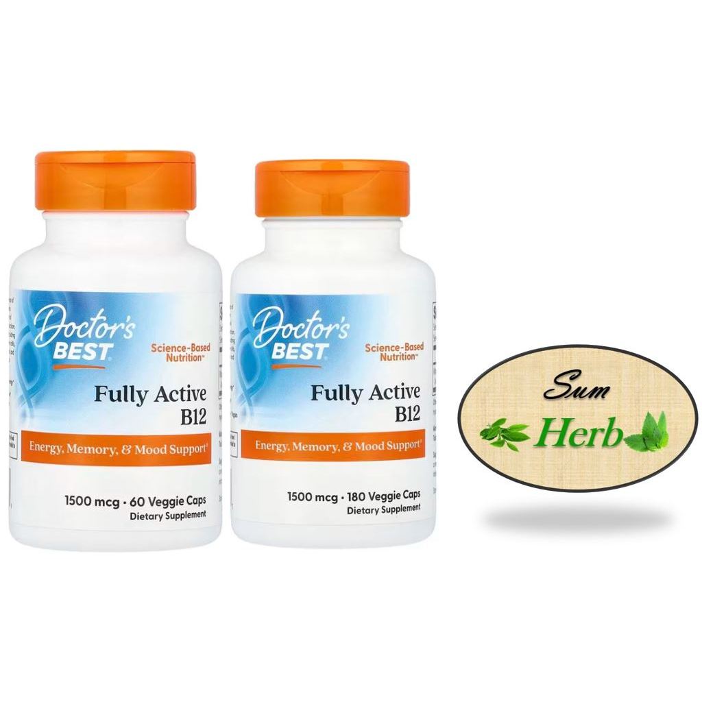 (พร้อมส่ง) Doctor's Best Fully Active B12 -- 1500 mcg - 60/180 Veggie Caps. วิตามินบี12 บำรุงสมอง คลายเหนื่อยล้า b-12 b