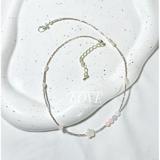 LT-สร้อยคอ handmade มินิมอล ลูกปัดญี่ปุ่นปล้องจิ๋ว สีโรสโกลด์ แต่งด้วยมุกน้ำจืด หิน เปลือกหอย น่ารักมาก