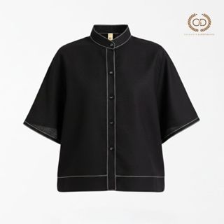 C&D Woman's Blouse Linen Fusion เสื้อผู้หญิง คอตั้ง แขนสั้น …