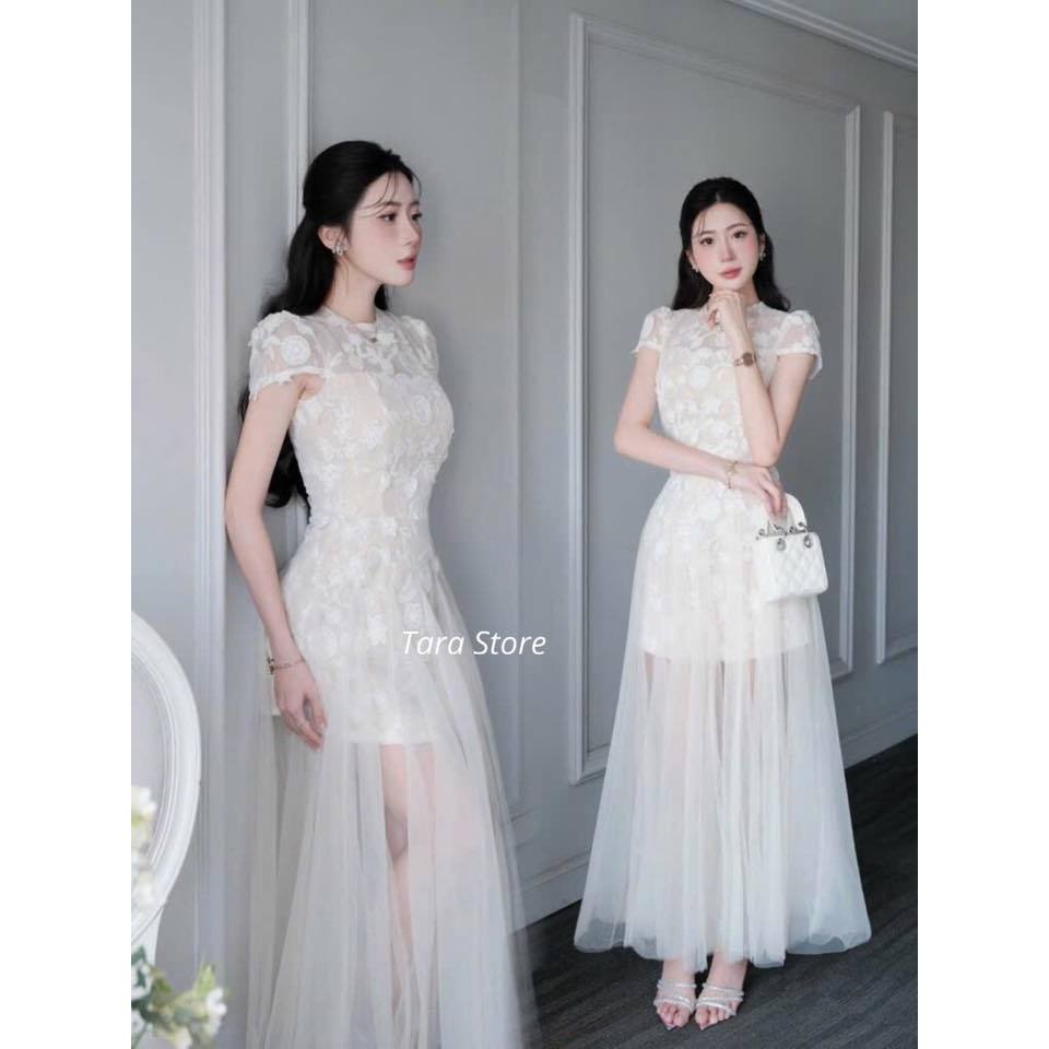 เดรสสีขาวผ้าลูกไม้เนื้อนุ่ม ใส่ได้ทุกโอกาส #G533