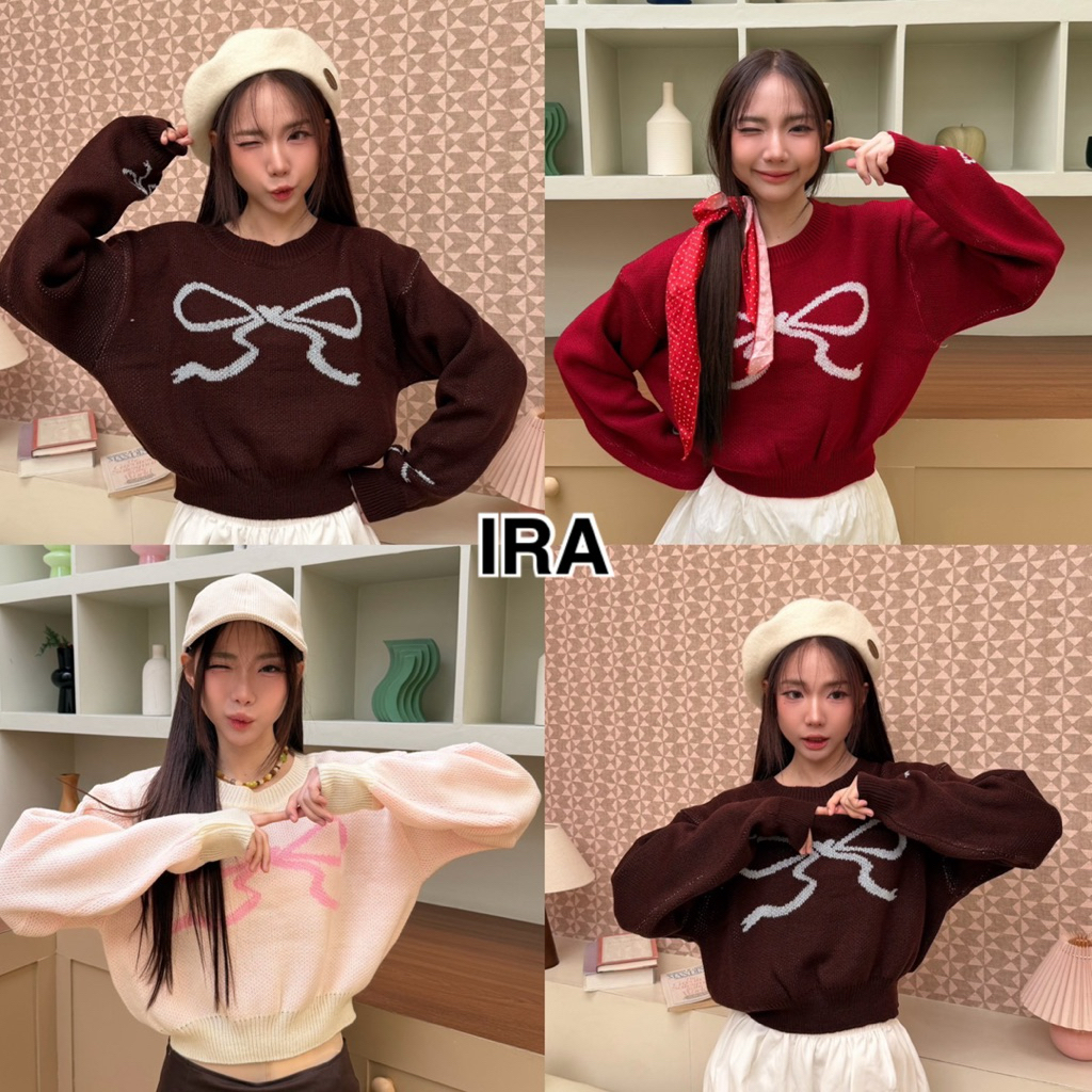 BY IRA  Sydney Top.  เสื้อกันหนาวแขนยาว ทรงหลวม เป็นมิตรกับผิวหนัง สไตล์เกาหลี ยุโรป ปักลายโบว์