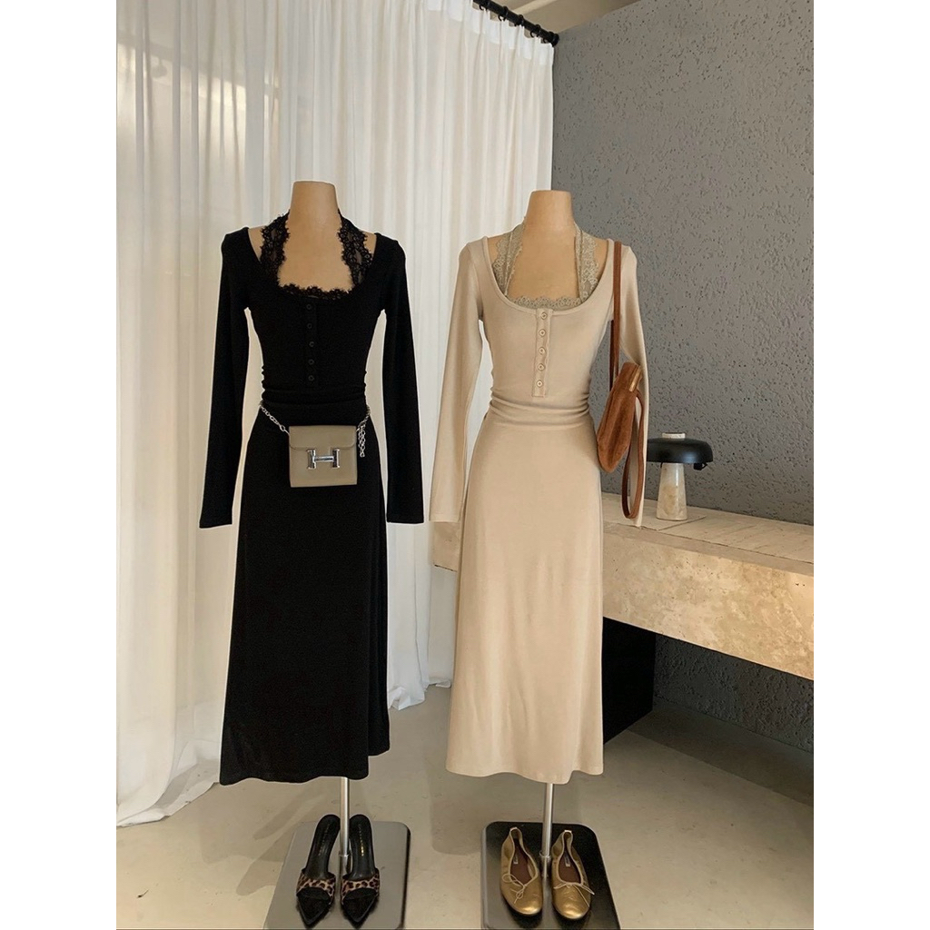 RARIS.CLOSET - Layered Lace Trim Maxi Dress