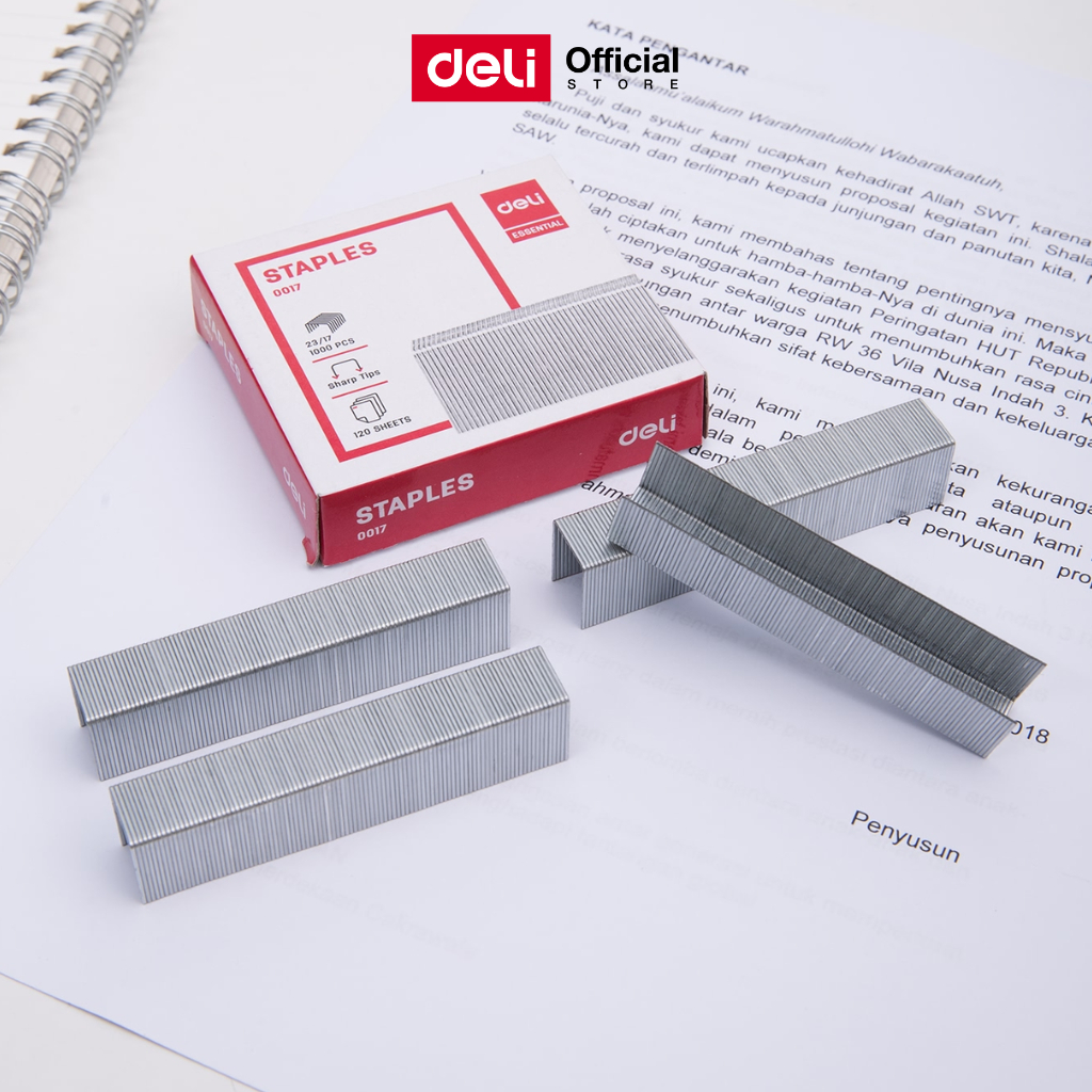 ลวดเย็บกระดาษ Deli เบอร์ 23/17 เย็บได้ 120 แผ่น จำนวน 1,000 ชิ้น/กล่อง แข็งแรง ทนทาน Staples
