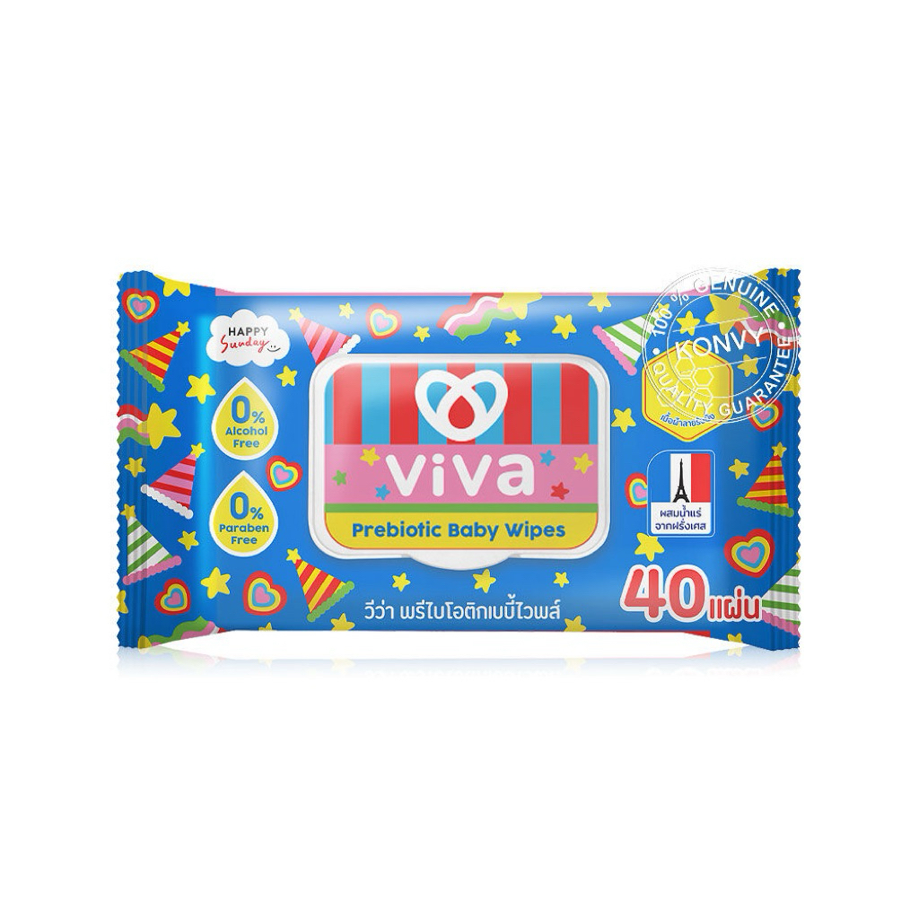 Viva x Happy Sunday ทิชชู่เปียกผสมน้ำแร่จากฝรั่งเศษ 40 แผ่น