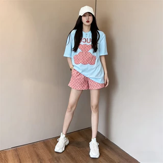 🚚【จัดส่งจากไทย】เสื้อยืดพิมพ์ลายหมีน่ารักเวอร์ชั่นเกาหลี แขนสั้น คอกลม ผ้าเนื้อนุ่ม สวมใส่สบาย