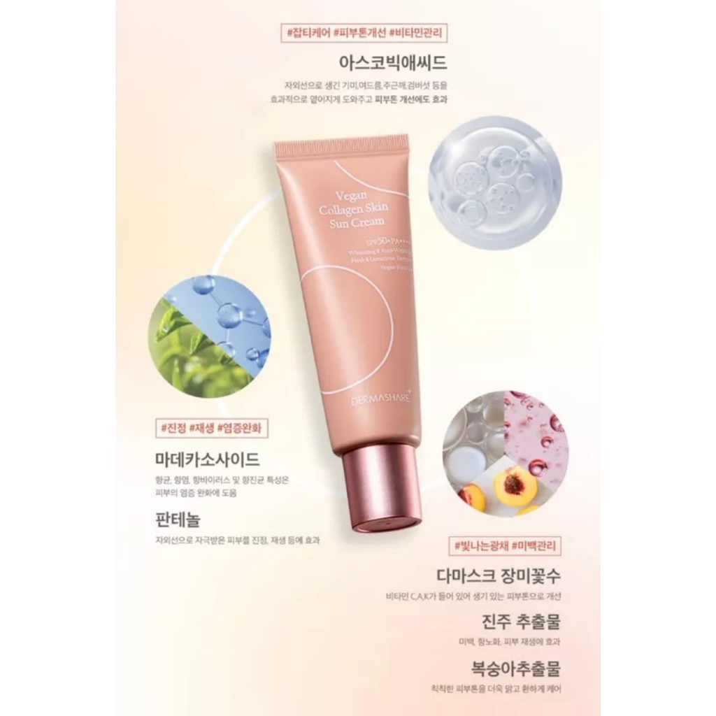 แท้💯DERMASHARE Vegan collagen sun creamกันแดดพร้อมบำรุงspf50+pa++++ขนาด50g.หมดอายุ12/2/28