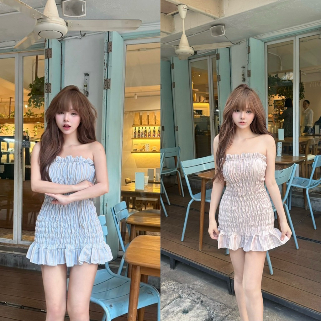 Nusa style มินิเดรสเกาะอก สม็อคตัว ชายระบาย ❤️