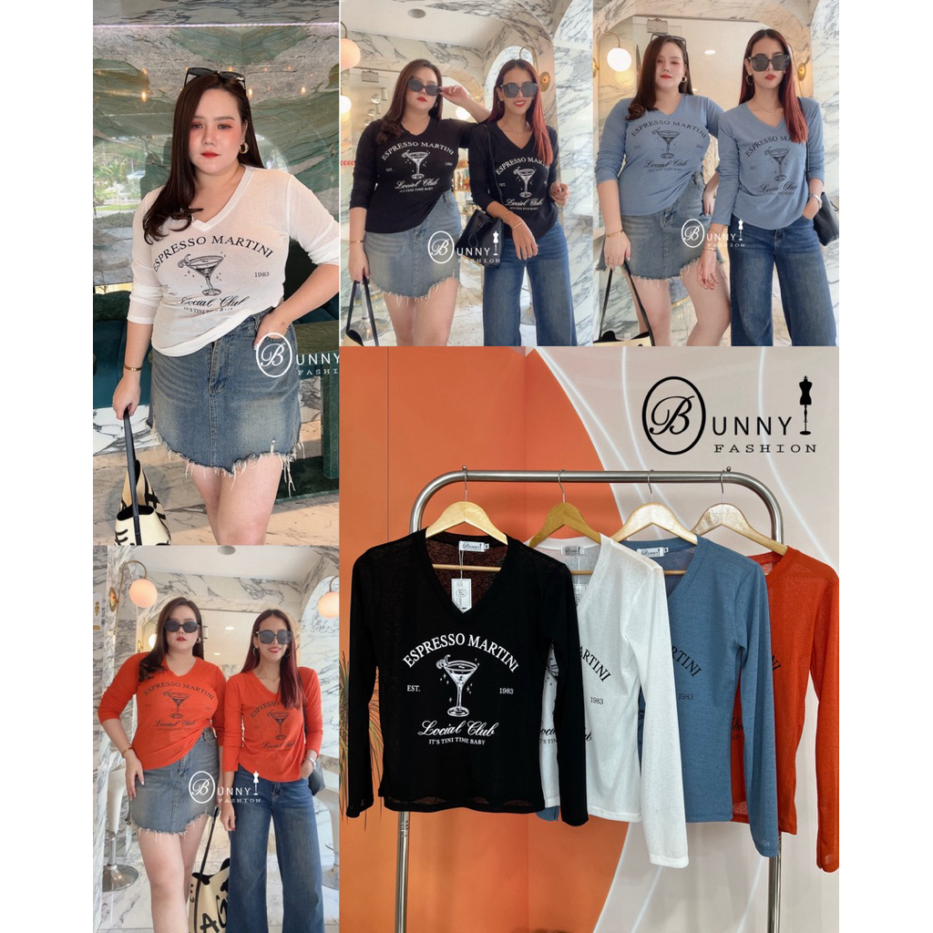A216 BunnyFashion เสื้อยืดสลาฟคอวีแขนยาว มี 2 ไซส์ *ผ้าเนื้อบาง*
