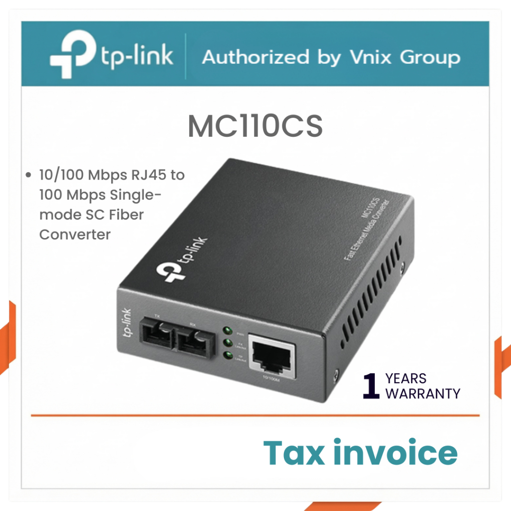 MC110CS Tp-Link 10/100 Mbps RJ45 to 100 Mbps Single-mode SC Fiber Converter By Vnix Group