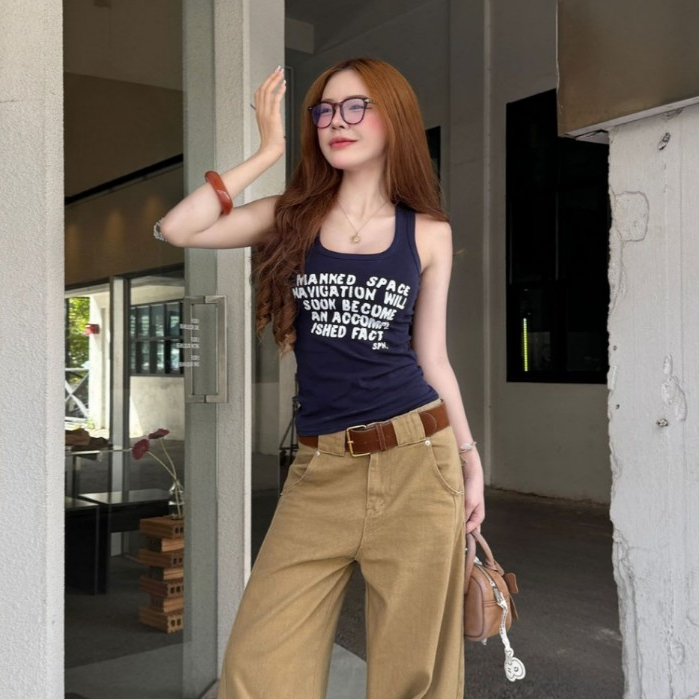 🌈VibeHouse🌈เสื้อกล้าม กล้ามเว้าหลัง สกรีนลาย สไตล์ Y2K พร้อมส่ง ผ้ายูนิยืดเยอะมาก สาวอวบใส่ได้ รุ่น กล้ามยูนิ MANKED
