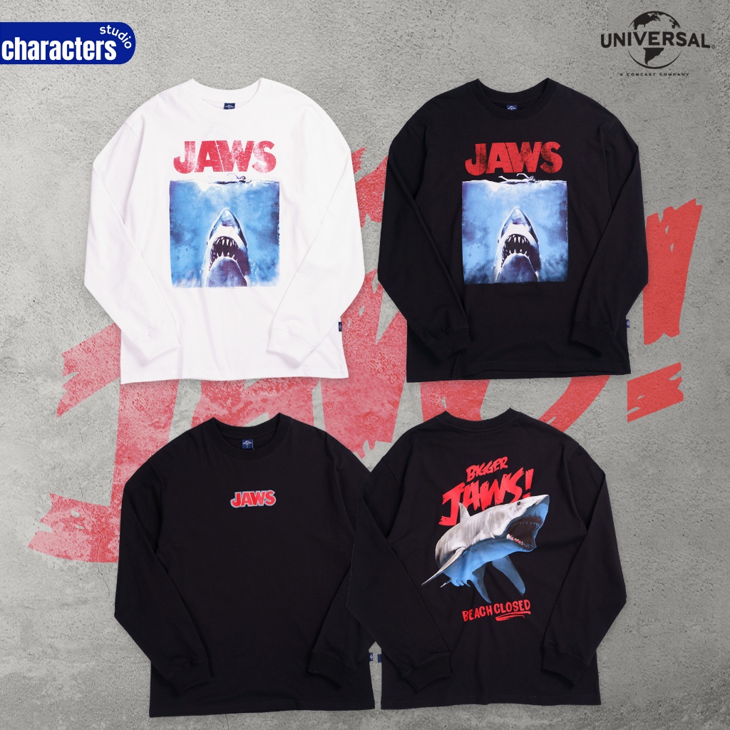 Universal Studios Jaws เสื้อผู้ใหญ่แขนยาว ลายฉลามวินเทจ สไตล์ร็อค  ผ้า Cotton 100% สินค้าลิขสิทธิ์แท้ Characters Studio