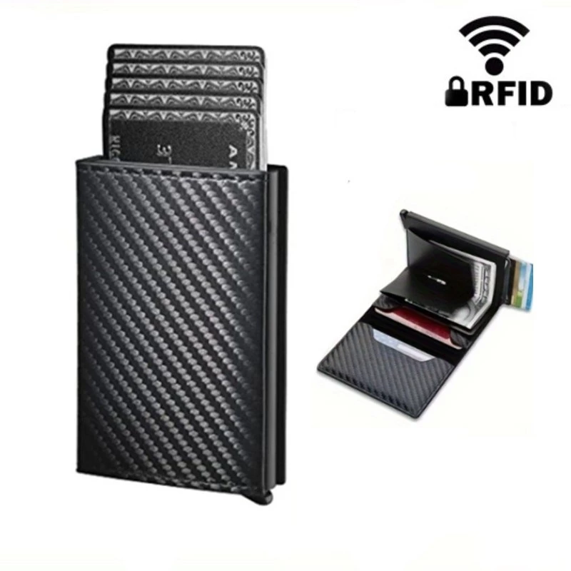 กระเป๋าสตางค์ RFID คาร์บอนไฟเบอร์ - ที่ใส่บัตรป๊อปอัพอัตโนมัติพร้อมการป้องกันการโจรกรรม