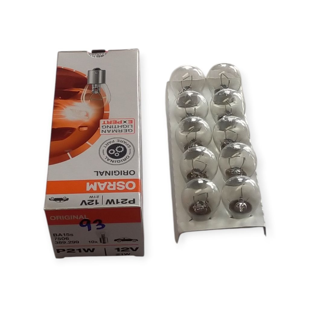 10 ดวง หลอดไฟท้ายไฟเลี้ยว ไฟถอย 1จุด OSRAM P21W 12V 21W คุณภาพสูง