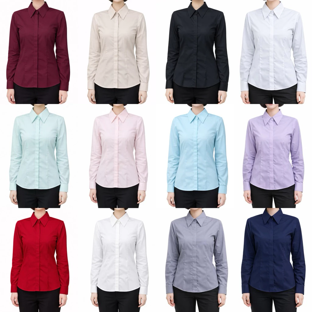 เสื้อเชิ้ดเเขนยาวทำงานเข้ารูปผ้าร่องปี้เก้ทรงสุภาพจร้า6สีจร้า