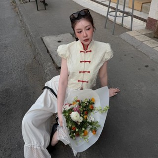 เสื้อแขนตุ๊กตาคอจีนแต่งชายลูกไม้