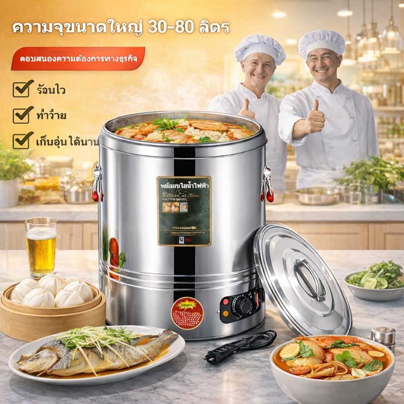 23L-80L หม้อซุปไฟฟ้าเชิงพาณิชย์ ถังต้มซุปขนาดใหญ่ หม้อต้มอเนกประสงค์ ถังต้มน้ำร้อนสแตนเลส