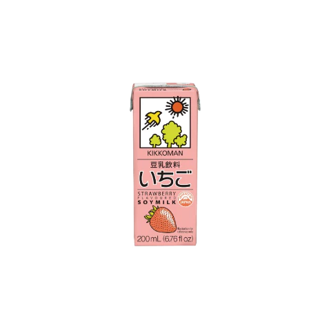 Kikkoman Soymilk Strawberry 200 ml. สตอเบอร์รี่เทส