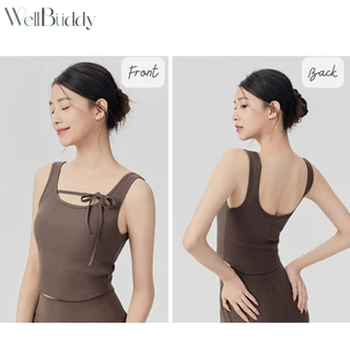 [New in] WellBuddy สปอร์ตบราแขนกุด ผ้าร่อง เสื้อโยคะ เสื้อออกกำลังกายแขนกุด เสื้อพิลาทิส (Bloom Ribbon Tank)