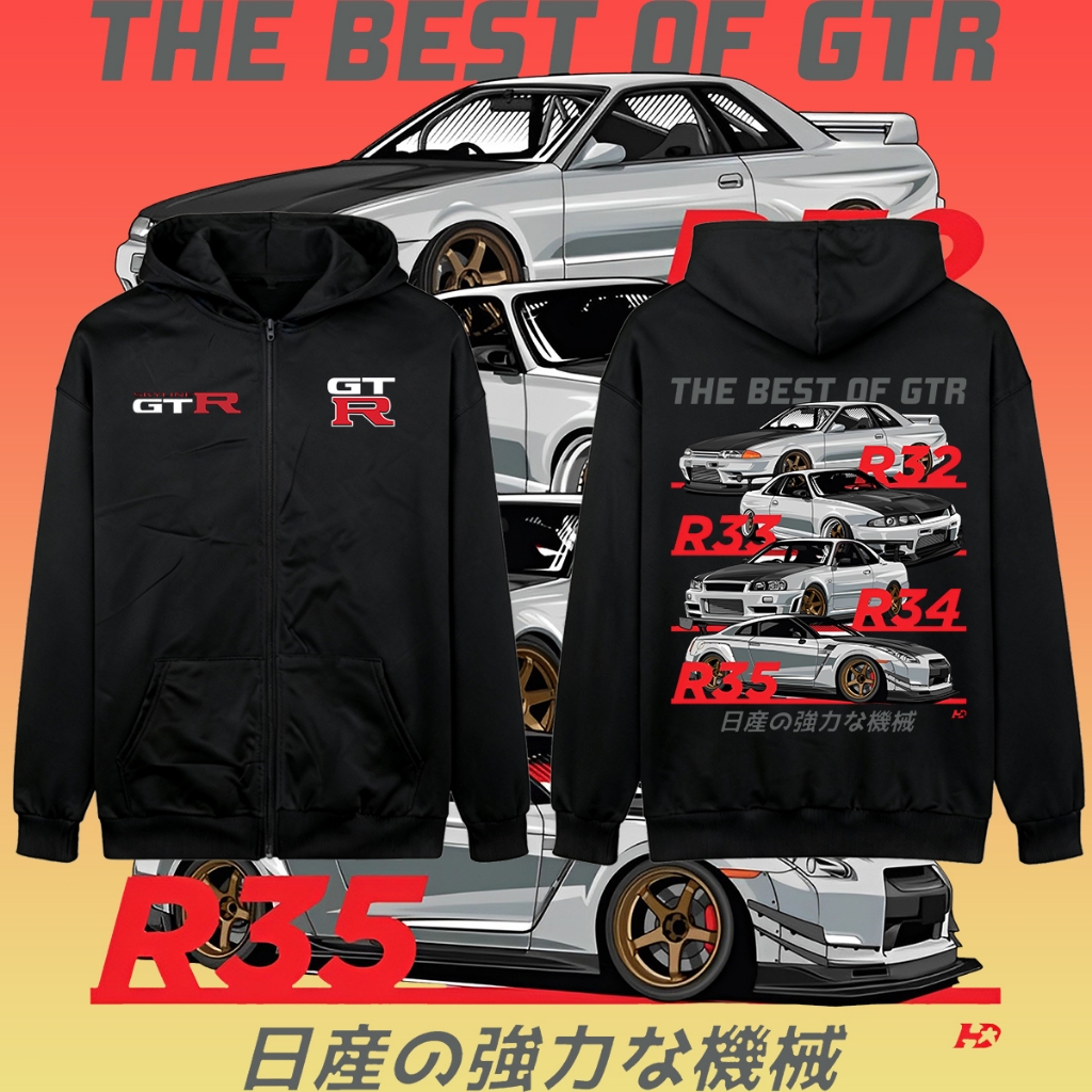 Nissan GTR เสื้อฮู้ด คาร์ดิแกนพร้อมหมวก and ยืนคอ Cardigan ลายรถ ผ้าฝ้าย M-3XL GTR Series R32 R33 R3