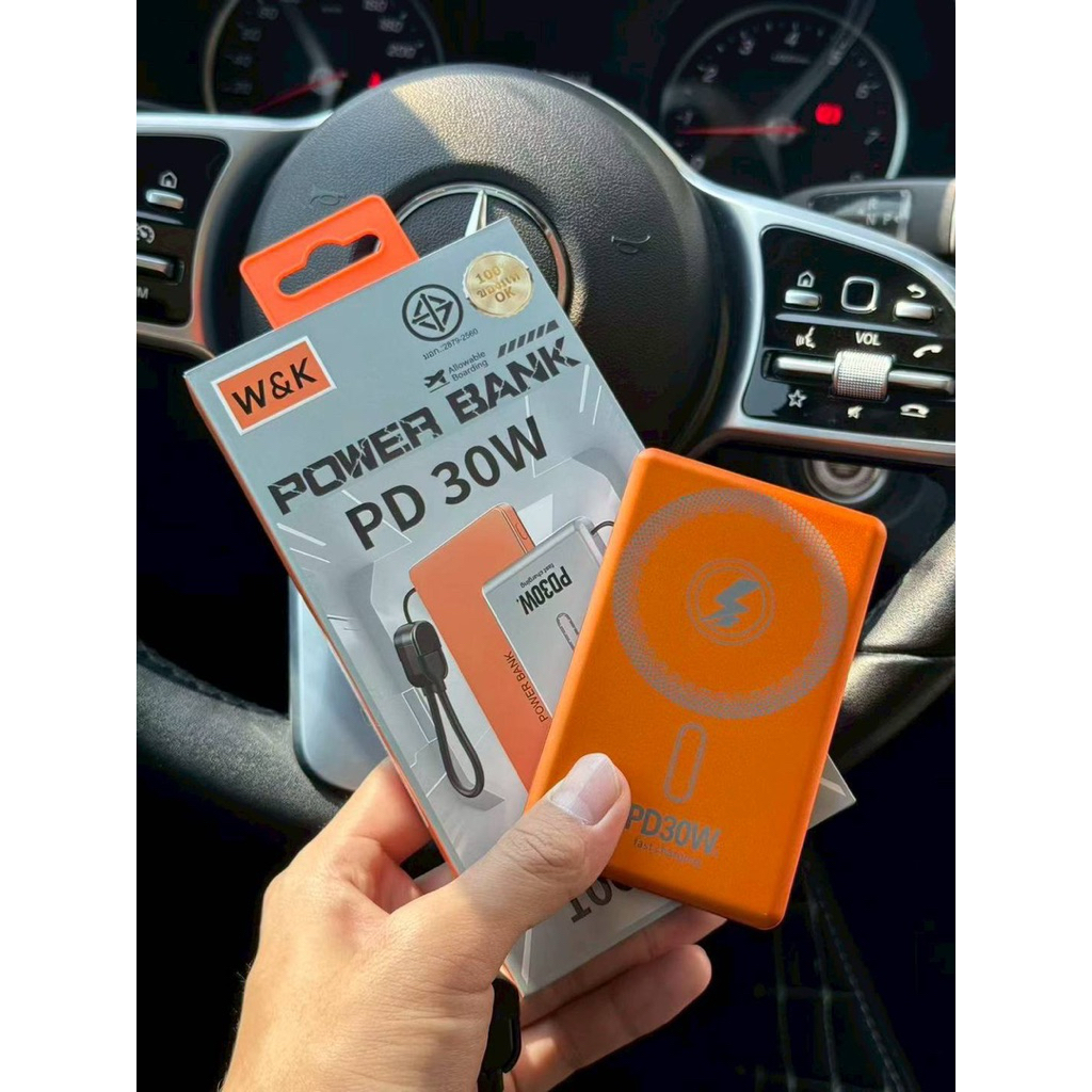 POWER BANK W&K กำลังไฟ 30Wรุ่นiPhone 13-17Pmชาร์จจาก 0-50%ได้ภายใน30นาที iPad USB-C Galaxy ตะกูลS23,