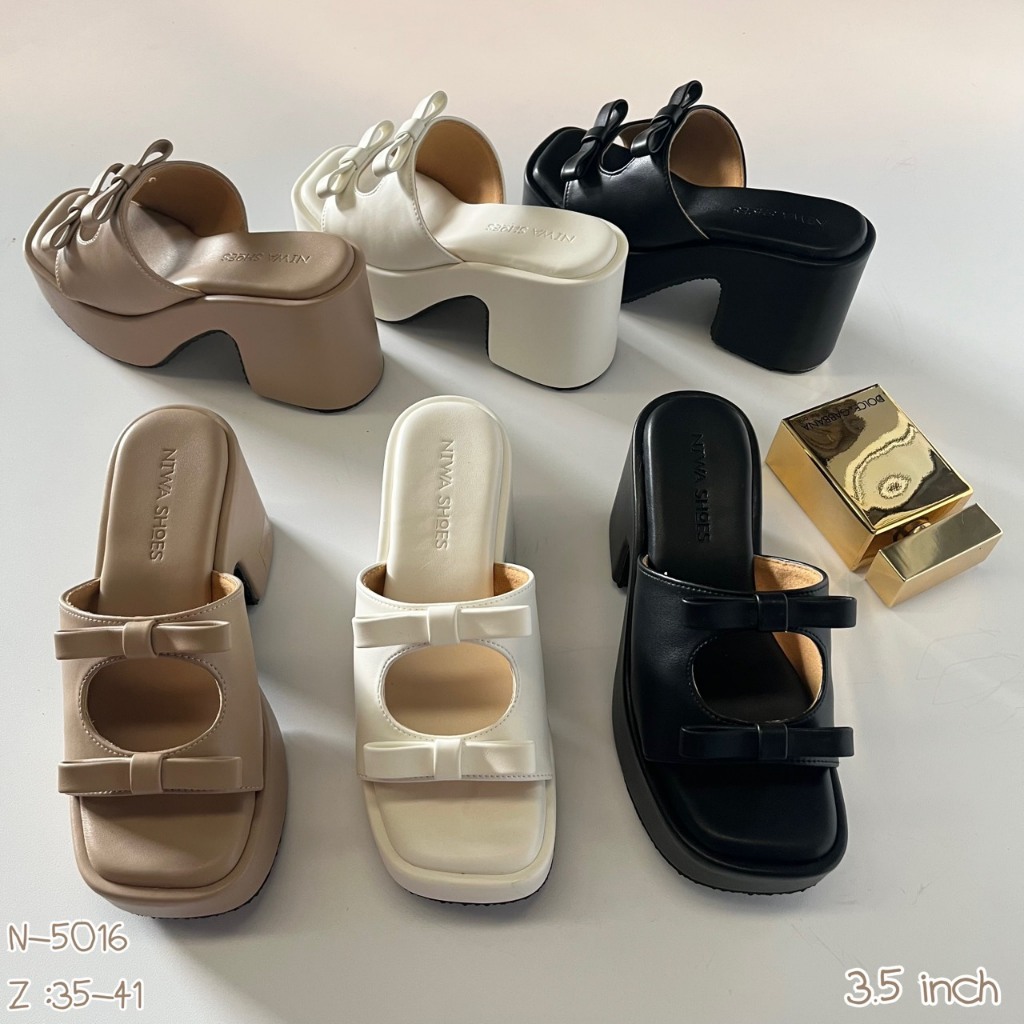 NIWA SHOES  รองเท้าส้นสูง รองเท้าแฟชั่น รองเท้าเสริมส้น  สูง 3.5 นิ้ว n-5016