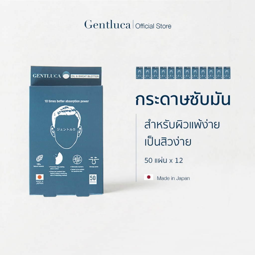 [12กล่อง] กระดาษซับมันสำหรับผิวแพ้ง่าย 50แผ่น – Gentluca | ไม่มีแป้ง ไม่มีพลาสติก ย่อยสลายได้