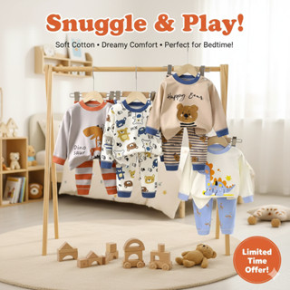 [ชุดนอนเด็กลายใหม่] เสื้อแขนยาว+กางเกงขายาว มีไซส์73-130 1เด…