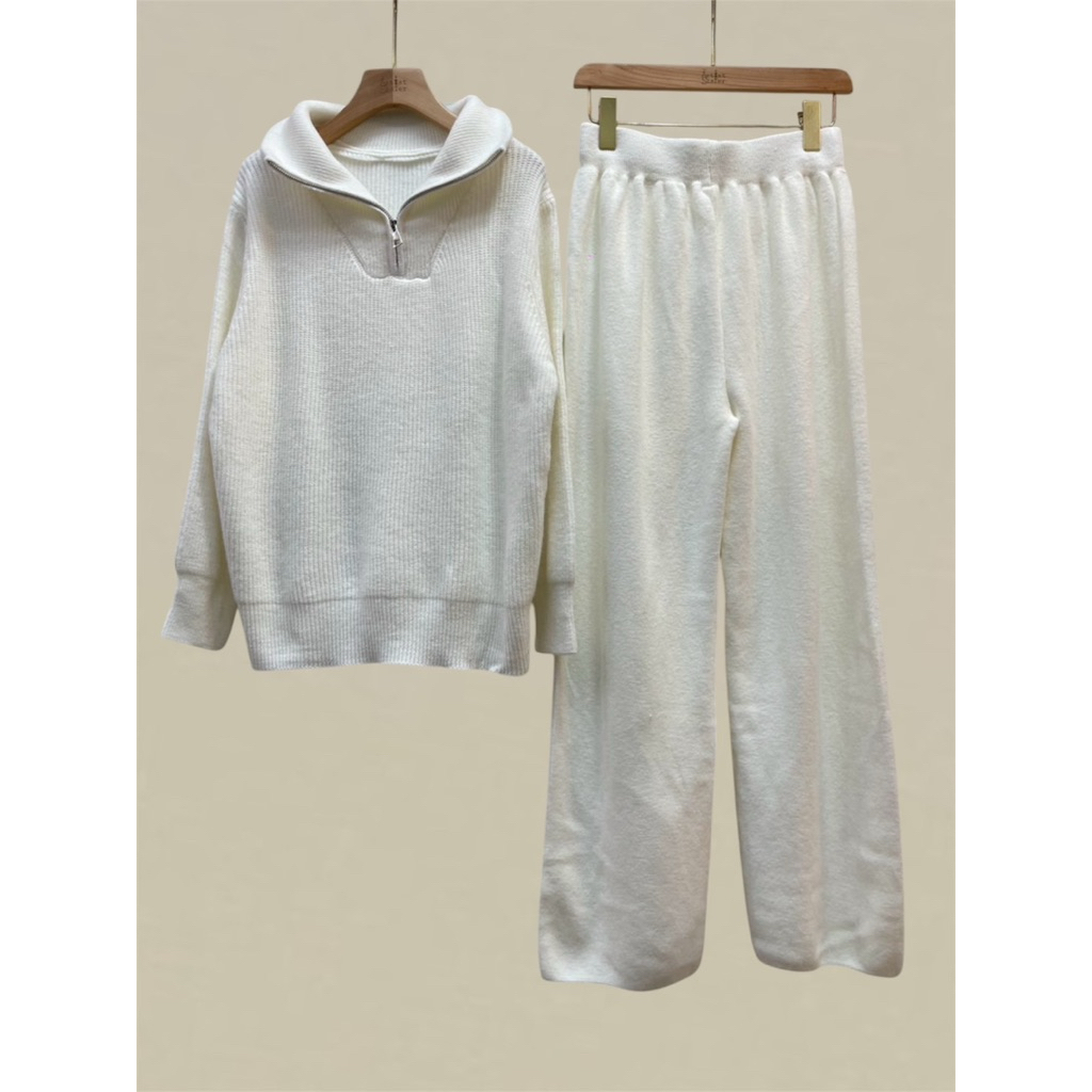 Knit Zip Collar Long Sleeve Top&Long Pant Set ราคา ถูกที่สุด ดีลบีเคเค แกลเลอรีภาพที่ 8
