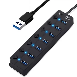 อะแดปเตอร์ฮับ USB 3.0 7 พอร์ต usb 3.0 หลายพอร์ต แบบพกพา พร้อมสวิตช์แยก LED แปลงข้อมูล 5Gbps สําหรับแล็ปท็อป PC