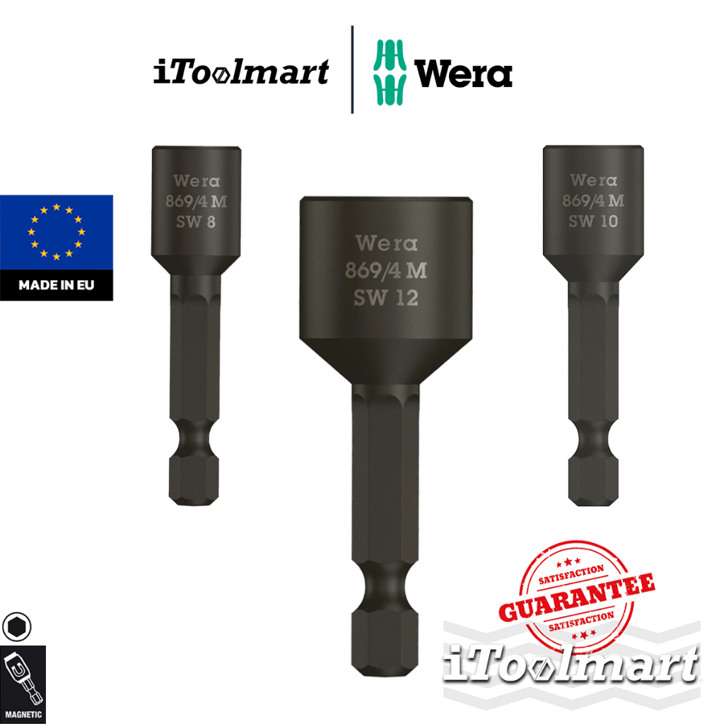 WERA ดอกไขควงหัวบล็อก ยาว 50 mm. 869/4 M Nutsetters แม่เหล็ก มีขนาดให้เลือก 8 mm / 10 mm / 12 mm.