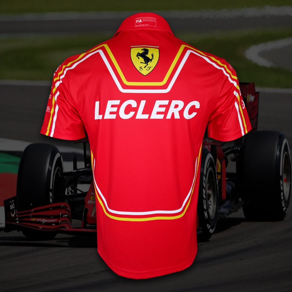 เสื้อโปโล ฟอร์มูลาวัน ทีม เฟอร์รารี่ เอฟวัน 2024  #FM0097รุ่น Charles Leclerc#16  พิมพ์ทั้งตัว ราคา ถูกที่สุด ดีลบีเคเค แกลเลอรีภาพที่ 4