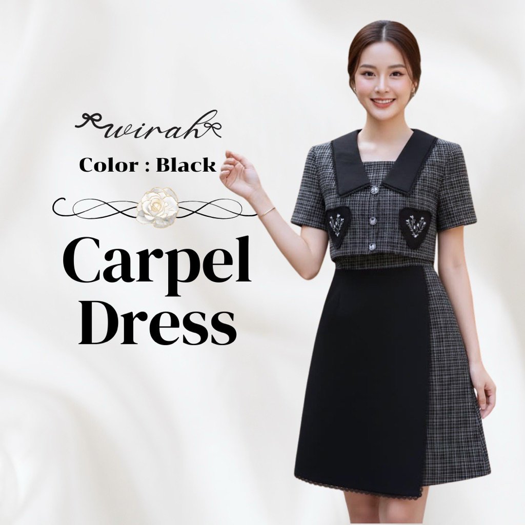 DW334 Carpel Dress ชุดเดรสกั๊กผ้าทวิต กระโปรงทรงเอ