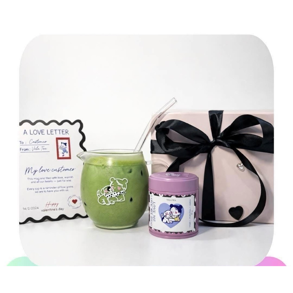 vela tea matcha ชุดเซทวาเลนไทม์มีแก้วและผงมัจฉะ