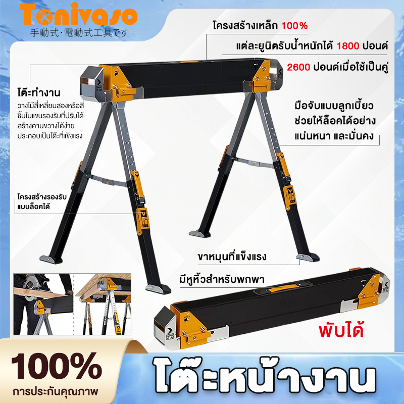 โต๊ะเลื่อยพับได้ ขาตั้งเลื่อยแข็งแรง โต๊ะทำงานพับเก็บได้อเนกประสงค์ งานไม้ งานช่าง (พร้อมส่ง)