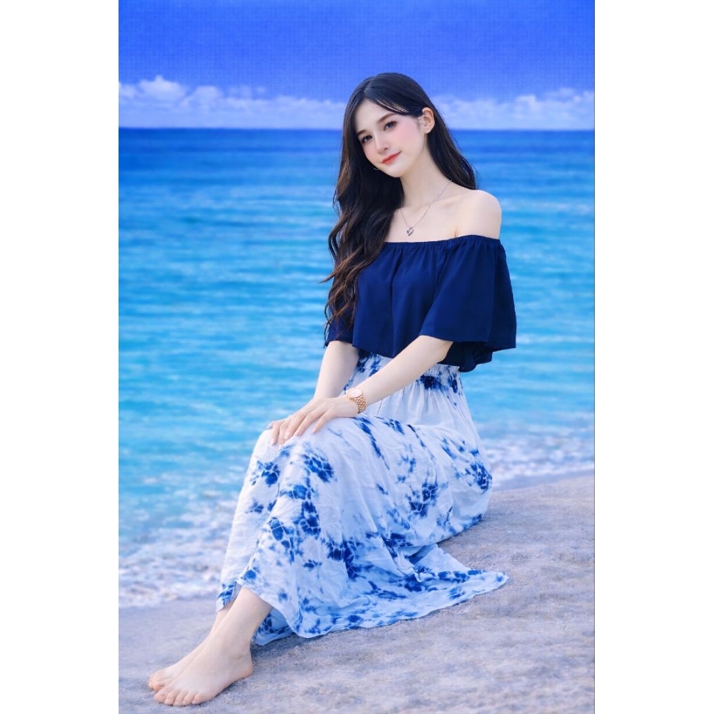 ชุดมัดย้อมสีสวยสดใส ผ้าพริ้ว ใส่สบายไม่ร้อนเอวแบบยางยืดจ้า