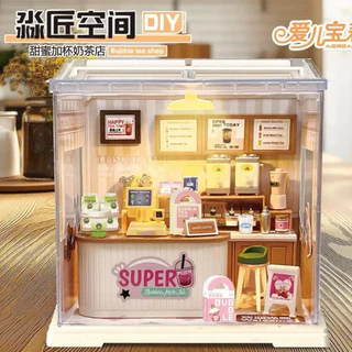พร้อมส่งในไทย 🇹🇭 ตัวต่อ DIY ฉากจำลองร้านค้าแบบสามมิติ - Bed room / Bubble tea shop o/ Kitchen / Hamberger shop