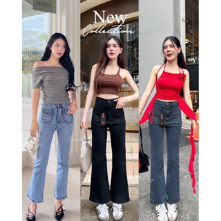 🌸Nattaya Shop🌸 P72 กางเกงยีนส์ขาม้า กระเป๋าหน้า ผ้ายืดเอวสูง…