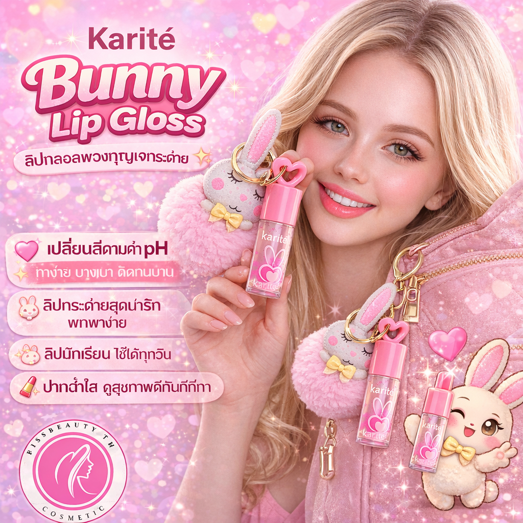 Karite Bunny Lip gloss ลิปสติกพวงกุญแจกระต่าย หัวใจ เปลี่ยนสีตามค่า PH ทาง่าย บางเบา ไม่หลุดง่าย