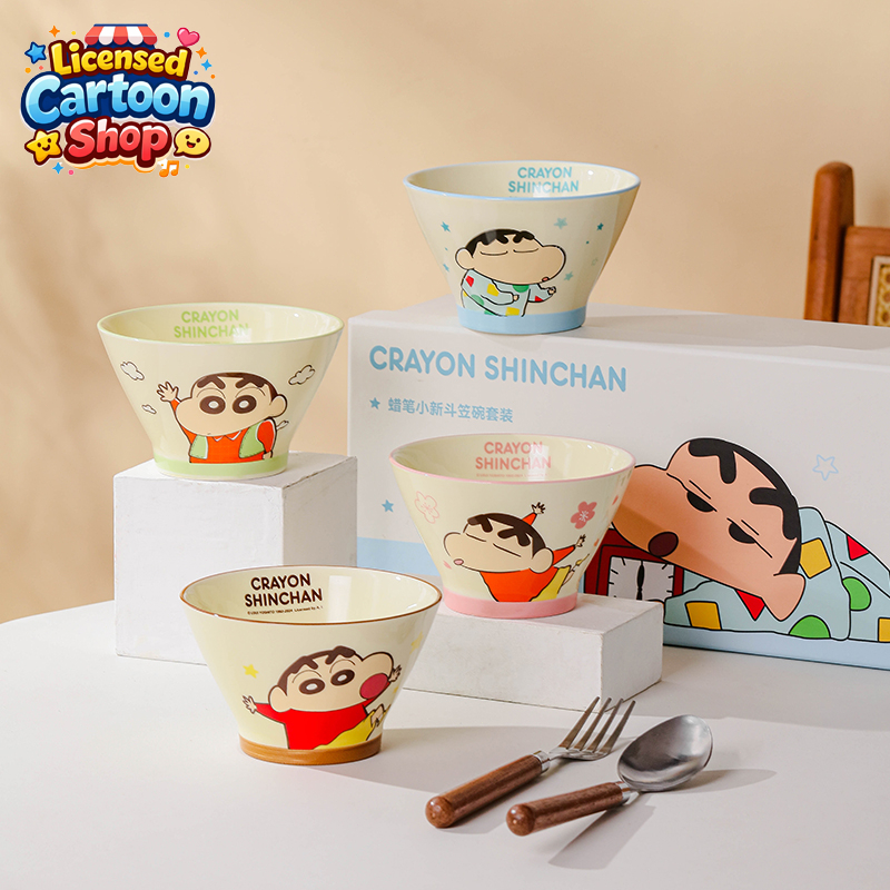 【ของแท้】Shinchan ชินจัง ชุดชามเซรามิก 5 นิ้ว 4 ชิ้น กล่องเซ็ตหรู ลายการ์ตูน ลายโดปามีน ของขวัญวันหยุด ใช้ประจำ ส่งฟรี