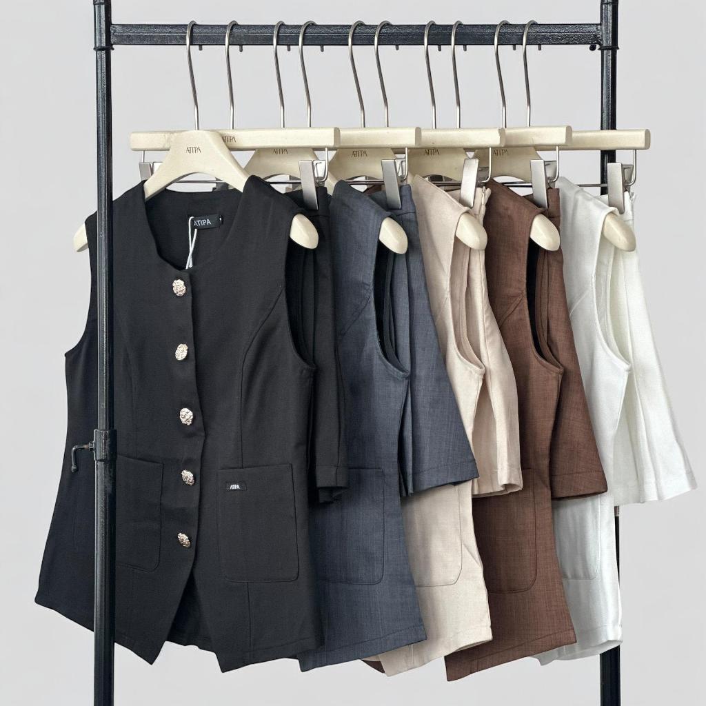 Atipashop - Classic Pleat Mini Set (#7316) ชุดเซ็ทเสื้อแขนกุด กระโปรงพลีท