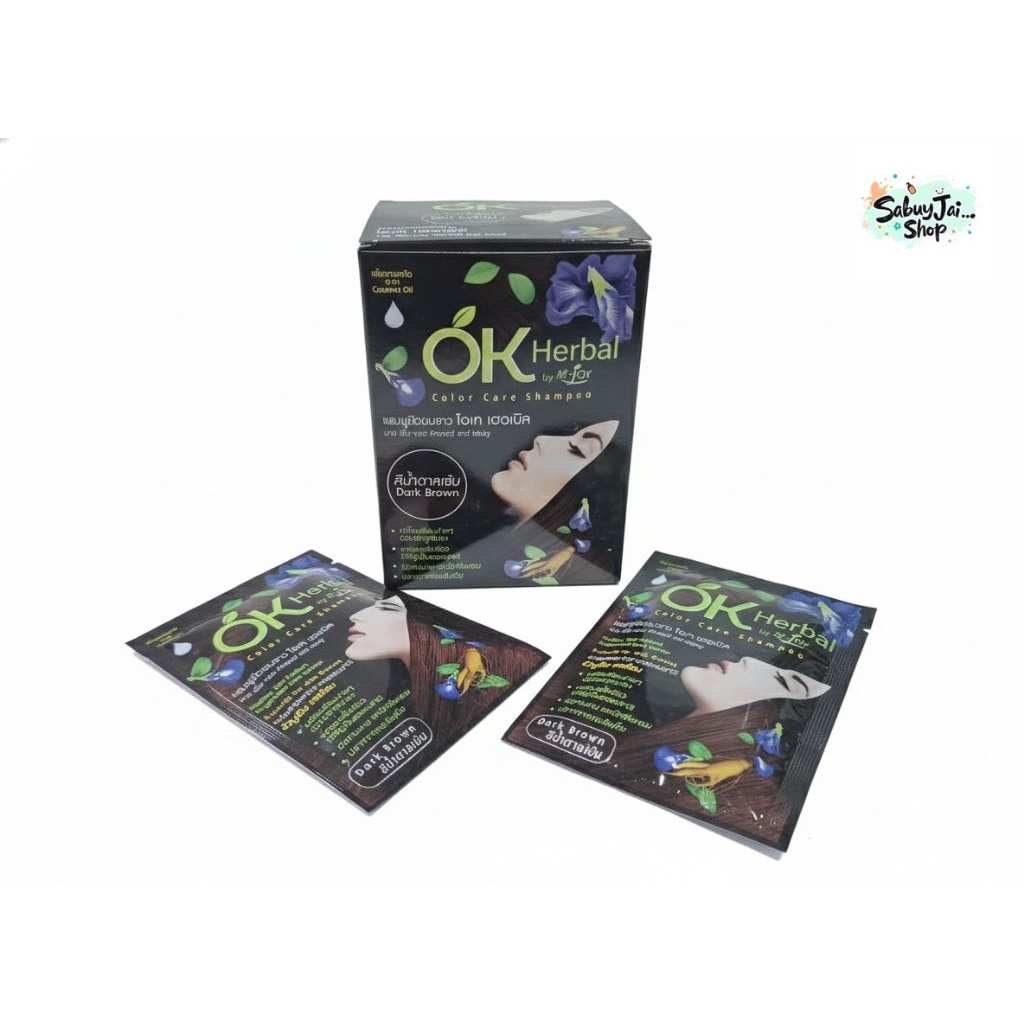 1 กล่อง 12 ซอง 🔥แชมพูปิดผมขาว Ok herbal by m joy color care shampoo