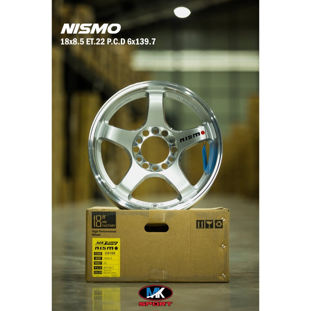 ล้อ NISMO งาน MK ขอบ18 กว้าง 8.5 นิ้ว ออฟ +22 สีซิลเวอร์ 6ร พร้อมจุ๊บเหล็ก ต่อวง สำหรับรถกระบะ/รถบรร