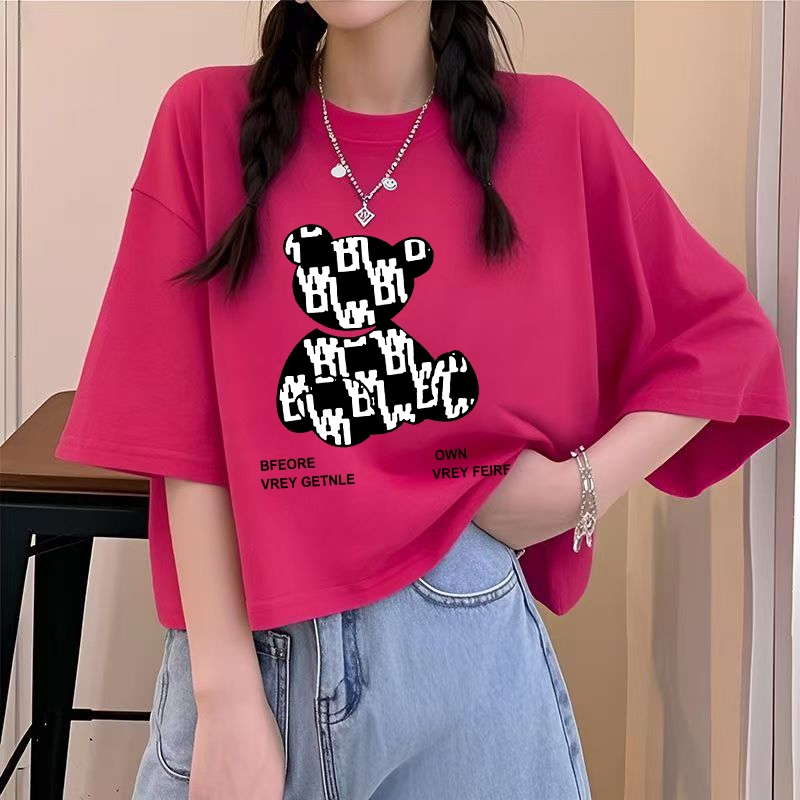 เสื้อครอปสาวอวบแฟชั่นใหม่ อก48 Oversize เสื้อผ้าคนอ้วนไซส์ใหญ่ เสื้อยืดลายการ์ตูนผู้หญิงแขนสั้นแบบหลวมไตล์เกาหลี วินเทจ