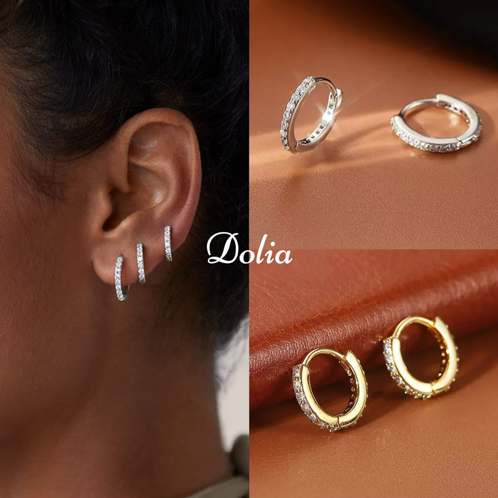 DOLIA [พร้อมส่งจากไทย] DOLIA ต่างหูห่วงเรียบฝังเพชร ต่างหูวงฝังเพชร ต่างหูห่วงเงินแท้ S925 ราคาต่อ 1 คู่ A19