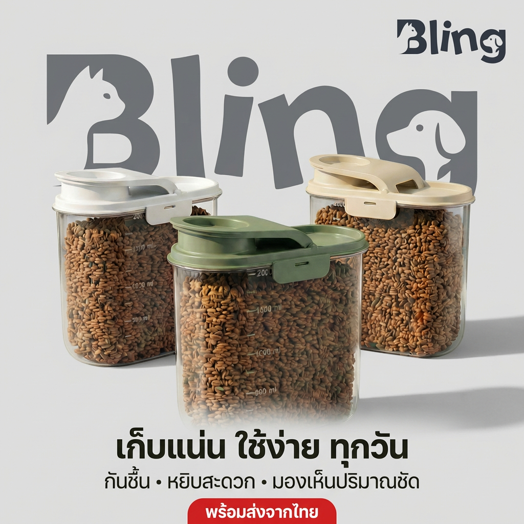 กล่องใส่อาหารสัตว์เลี้ยง ขวดใส่อาหารสัตว์เลี้ยงป้องกันความชื้นและฝุ่นละออง ความจุขนาดใหญ่