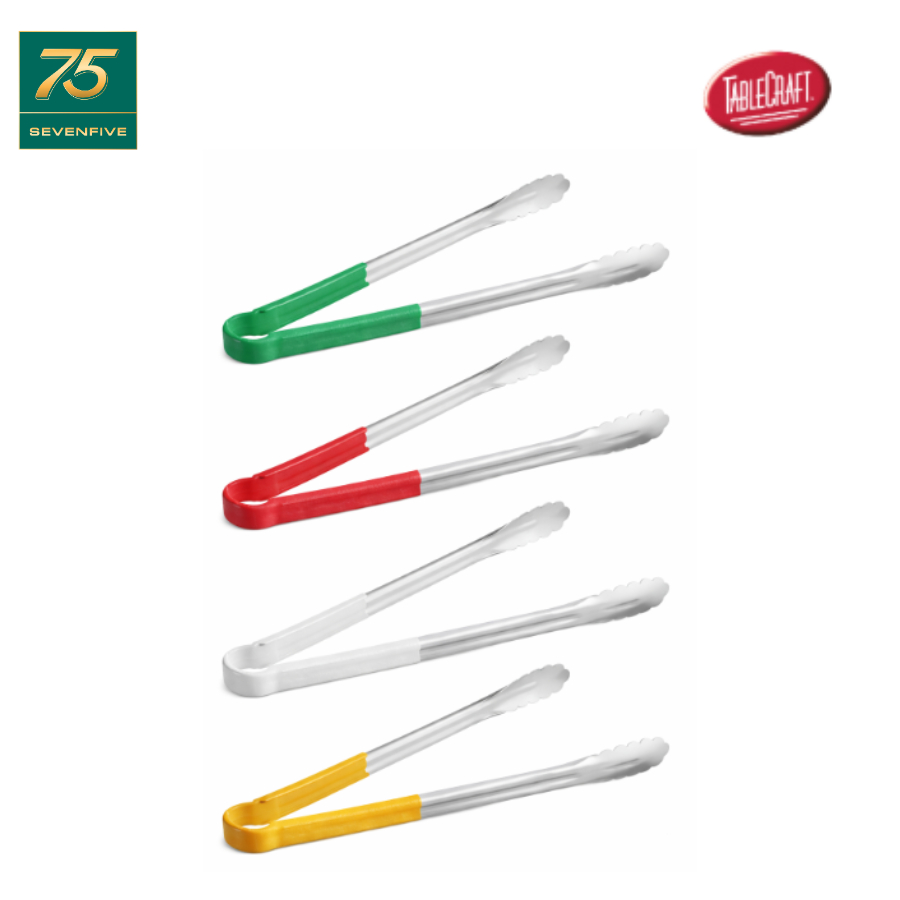 คีมคีบสแตนเลส 16 นิ้ว ด้ามจับ PVC สีขาวคีมคีบแบบยาว ด้ามสีขาว ใช้สำหรับหยิบวัตถุดิบหรือเสิร์ฟอาหาร16" TONGS S/S WHI