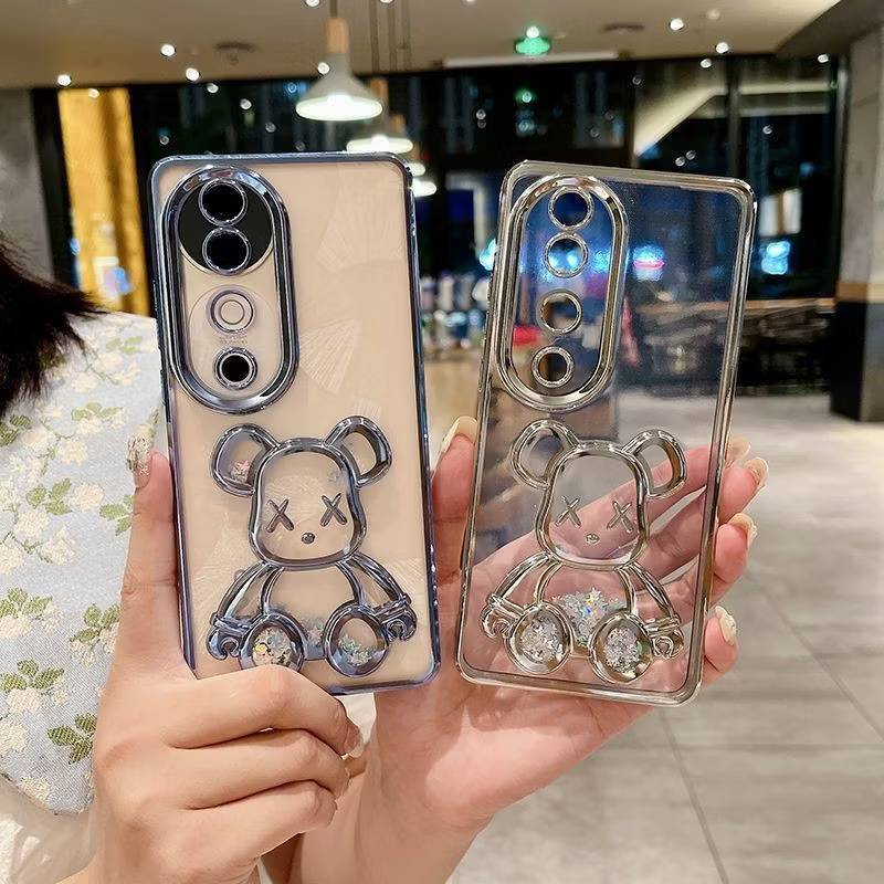 หมีตู้น้ำเคสใสขอบสี สำหรับ VIVO V60 V50 V40 V40Pro ขอบสี น้องหมี กระกันแทก4มุมหรูหราQ5