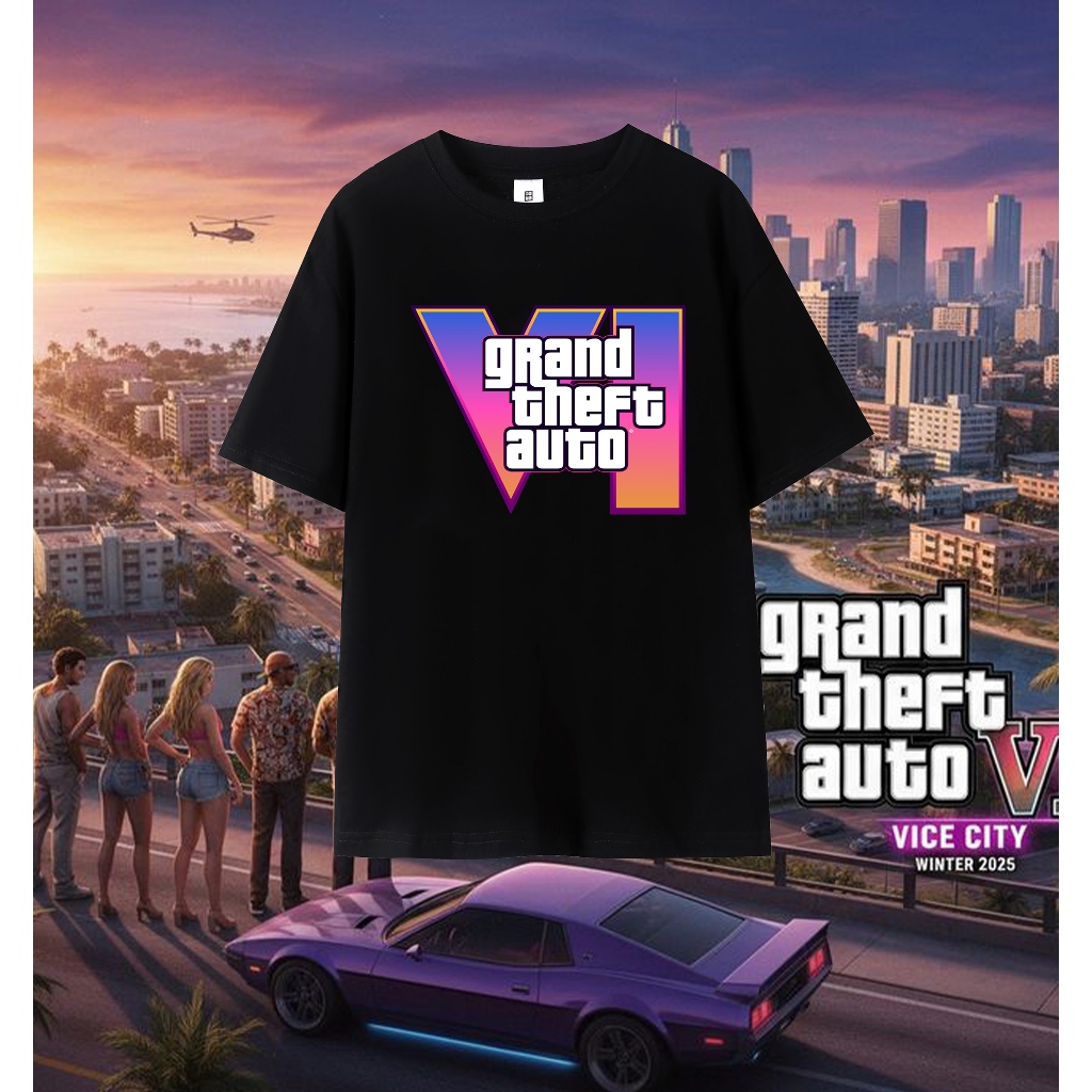 Gta 6 Anime Game Camisa Graphic Funny Printed T-shirt เสื้อคอกลม ทรงหลวม แขนสั้น ความสะดวกสบายในการสวมใส่
