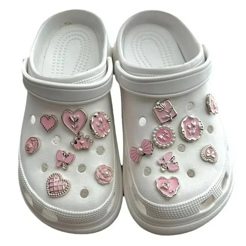 รองเท้าแตะ เสน่ห์ Girl Pink Style Shoe Charms Set Advanced Pearl DIY Shoe Charm Buckle Shoes accesso