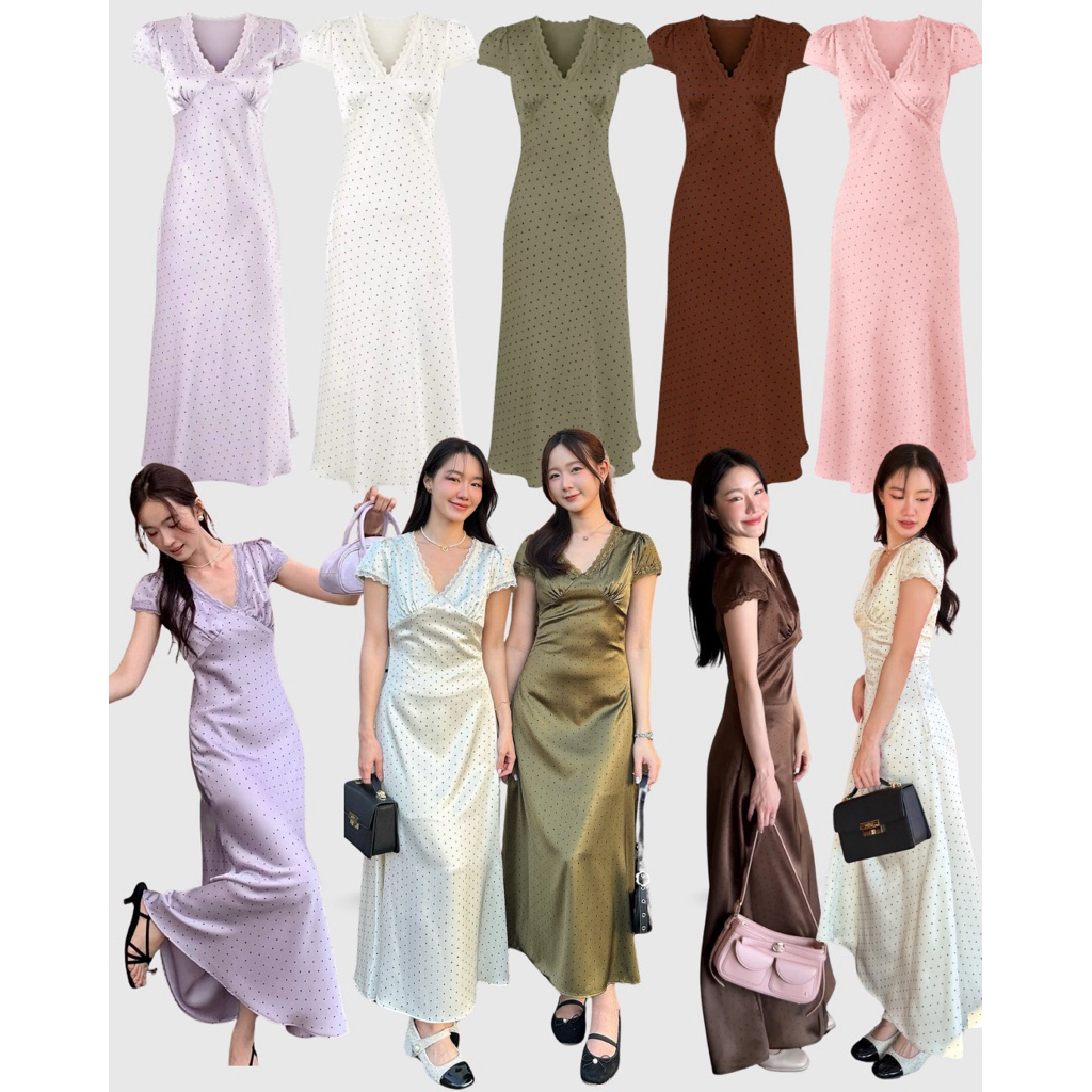 PICHA_BRAND : Taylor polka dot dress เดรสออกงาน เดรสผ้าซาติน ชุดเพื่อนเจ้าสาว